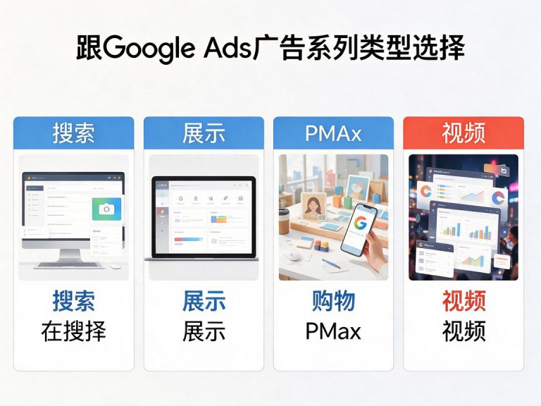 Google Ads广告系列类型选择：搜索/展示/购物/PMax/视频最佳应用场景